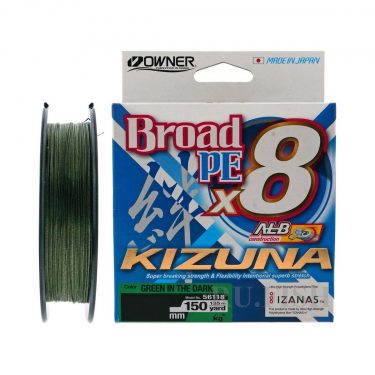 Плетеный Шнур Owner KIZUNA X8 Broad PE Green Dark 135 м 0,12 мм.
